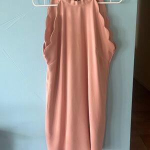 VIA JAY Scalloped Halter Mini Shift Dress Keyhole Back Tie Blush Pink Size M